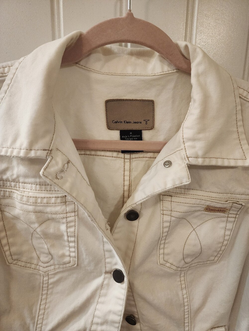 Calvin Klein Jeans Women’s White Denim Jacket Size Medium Button Front - Picture 2 of 4